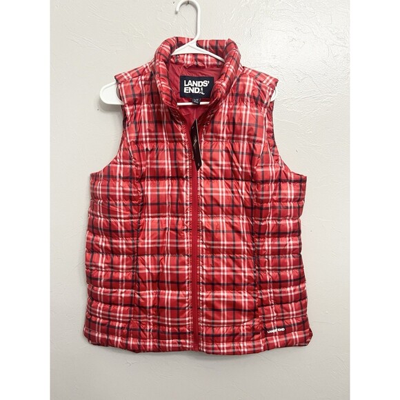 Lands' End Women's Down Puffer Vest 600 Fill Power Large Tall LT Red Top NEW 632 - Picture 1 of 7